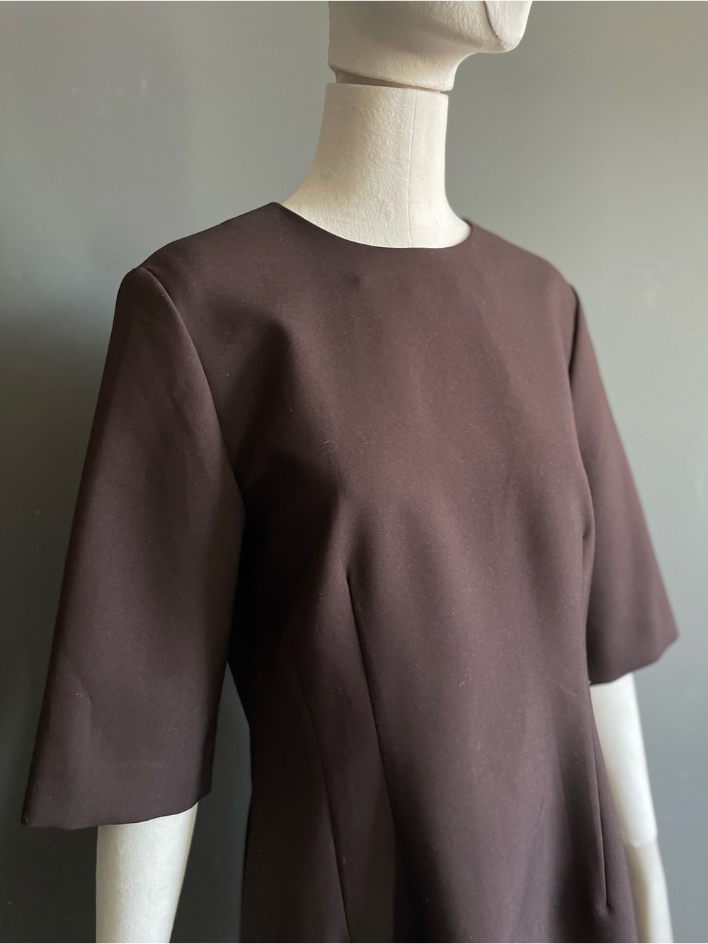 Zara Chocolate Brown Architectural A-Line Mini Shift Dress Pockets Women’s Large - Picture 2 of 9